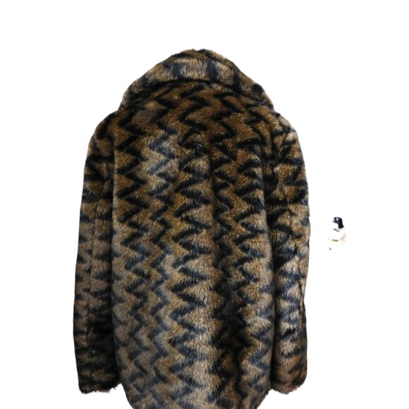 Size M  Faux Fur  Black Brown Chevon Hip Length Coat Size S Tribal Women's - Picture 2 of 8